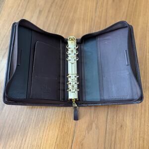 Vintage Franklin Quest Planner 6.25 x 8 Brown Napa Leather 6 Ring Zip